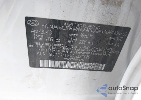 2018 Hyundai Elantra Se from USA, damaged, VIN 5NPD74LFXJH352429